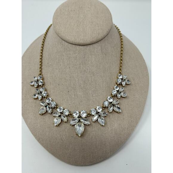 J Crew Gold Tone Statement Necklace with Clear Stones - Picture 2 of 16